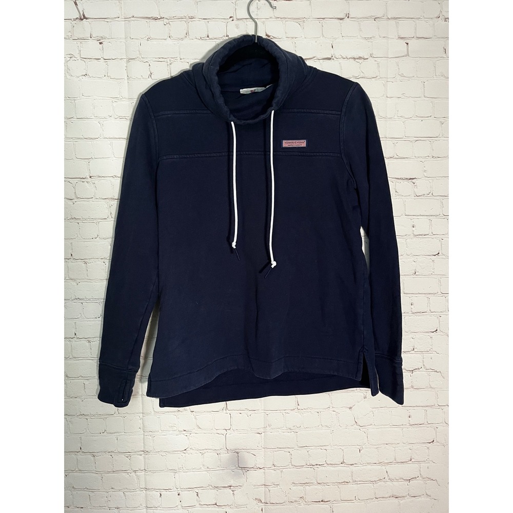 Vineyard Vines Womens Navy Blue Funnel‎ Neck Pullover Sweatshirt Thumbholes XS